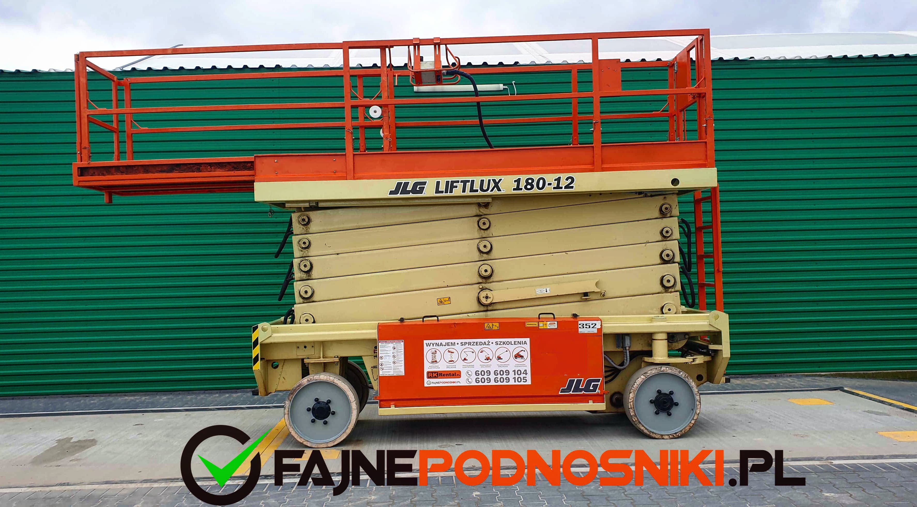 Large JLG LiftLux 180-12 electric scissor lift (approx. 20 m) from RK Rental in Świecie