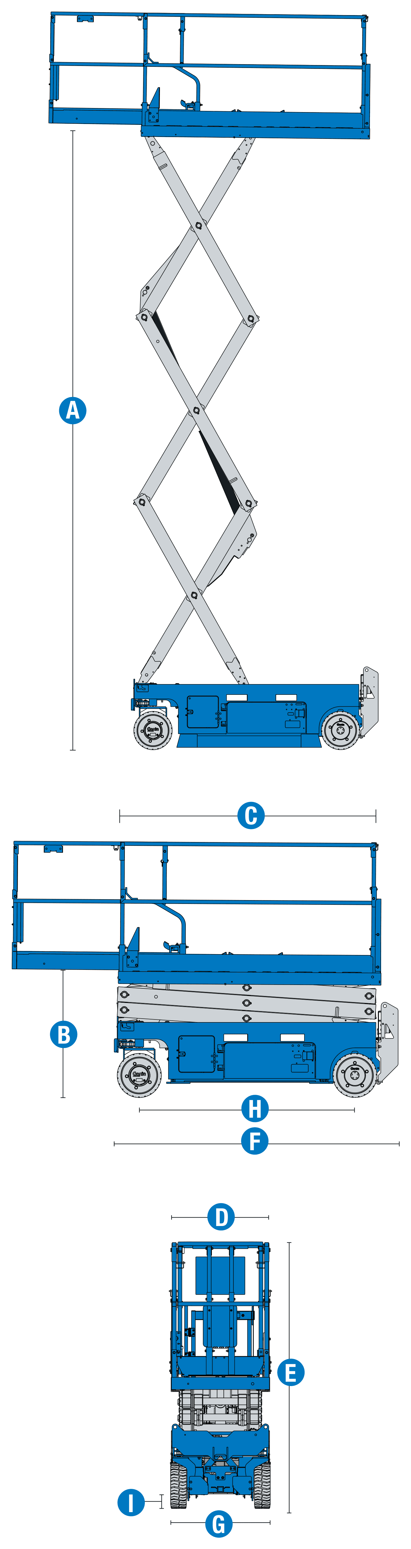 Genie GS-2032 — rysunek wymiarowy z oznaczeniami