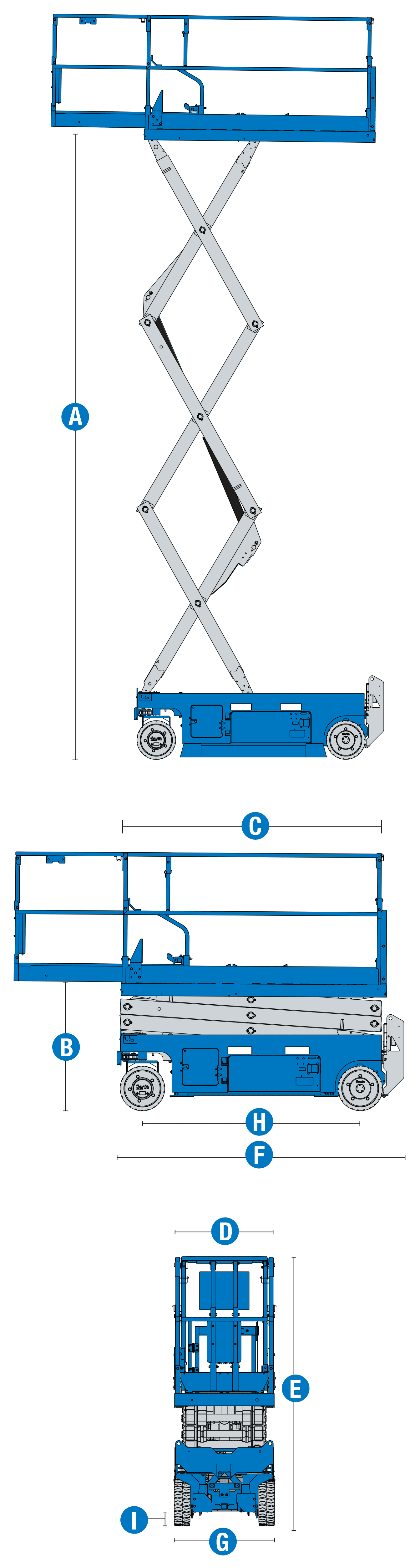 Genie GS-2046 — rysunek wymiarowy z oznaczeniami
