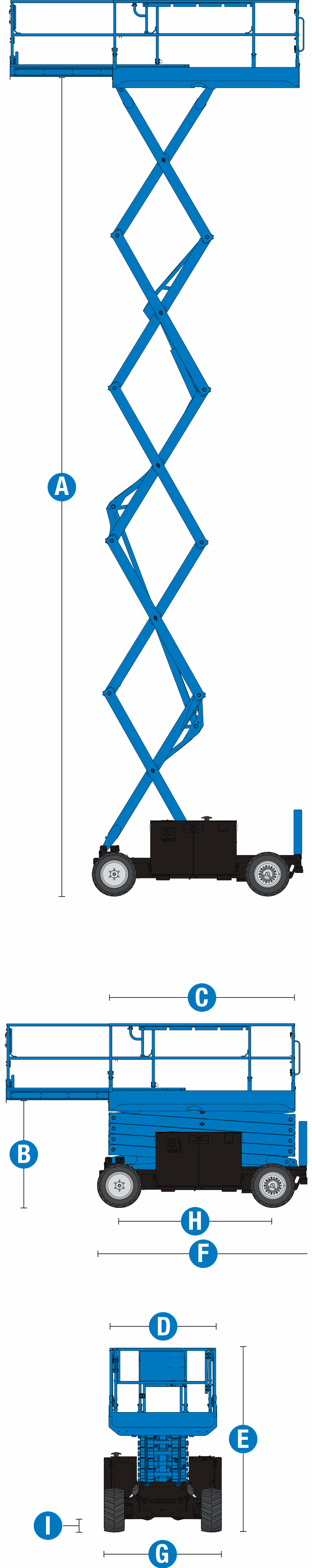 Genie GS-2669 RT — rysunek wymiarowy z oznaczeniami