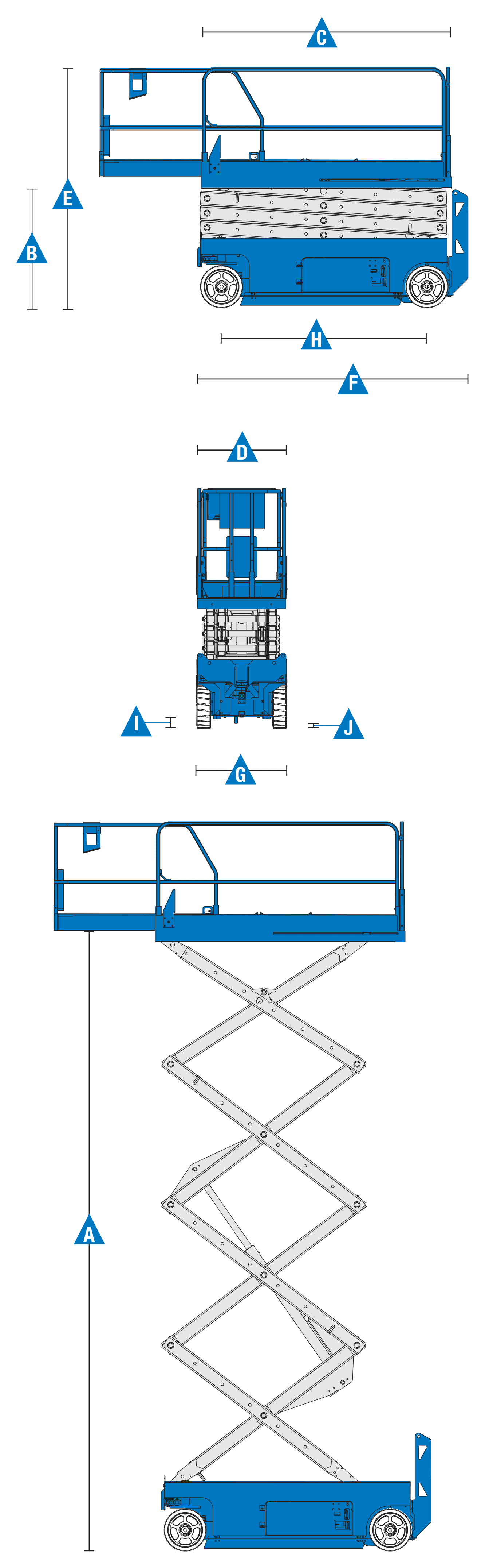 Genie GS-4047 — rysunek wymiarowy z oznaczeniami