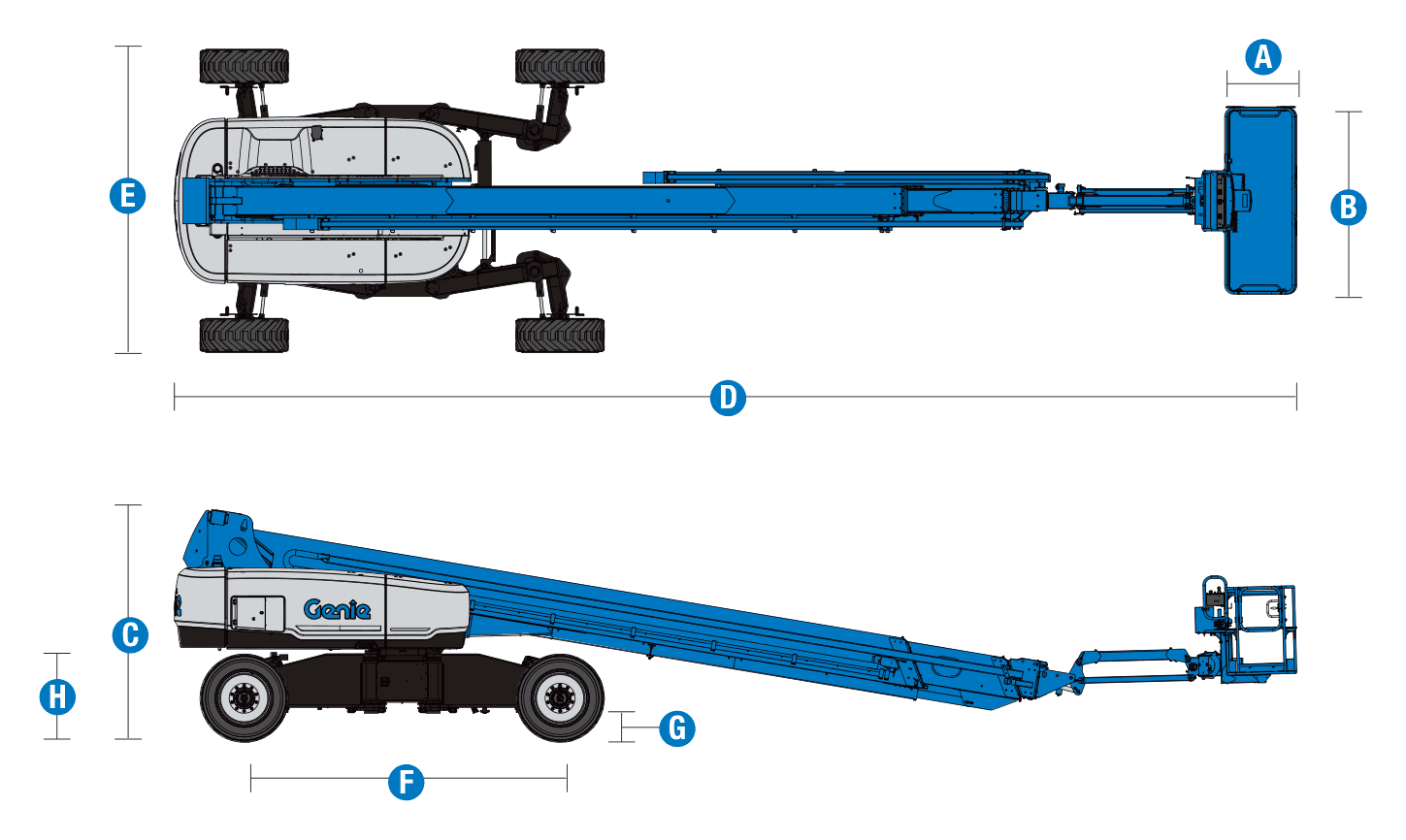 Genie SX-105 XC — rysunek wymiarowy z oznaczeniami