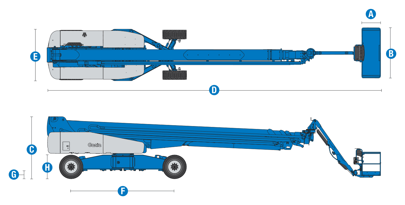 Genie SX-180 — rysunek wymiarowy z oznaczeniami