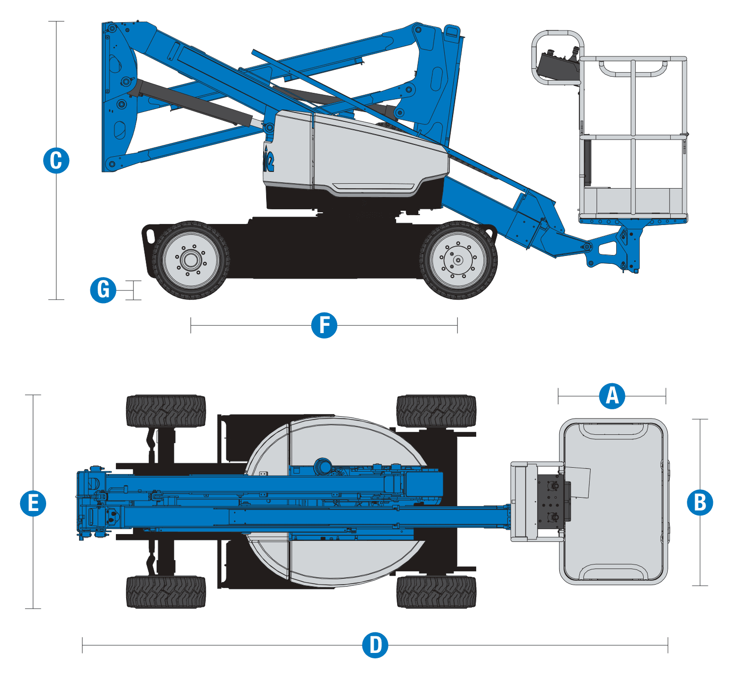 Genie Z-33/18: dimensional drawing with labelled dimensions