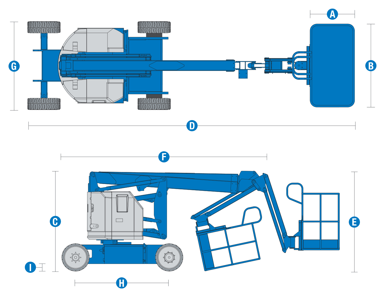 Genie Z-34/22N: dimensional drawing with labelled dimensions