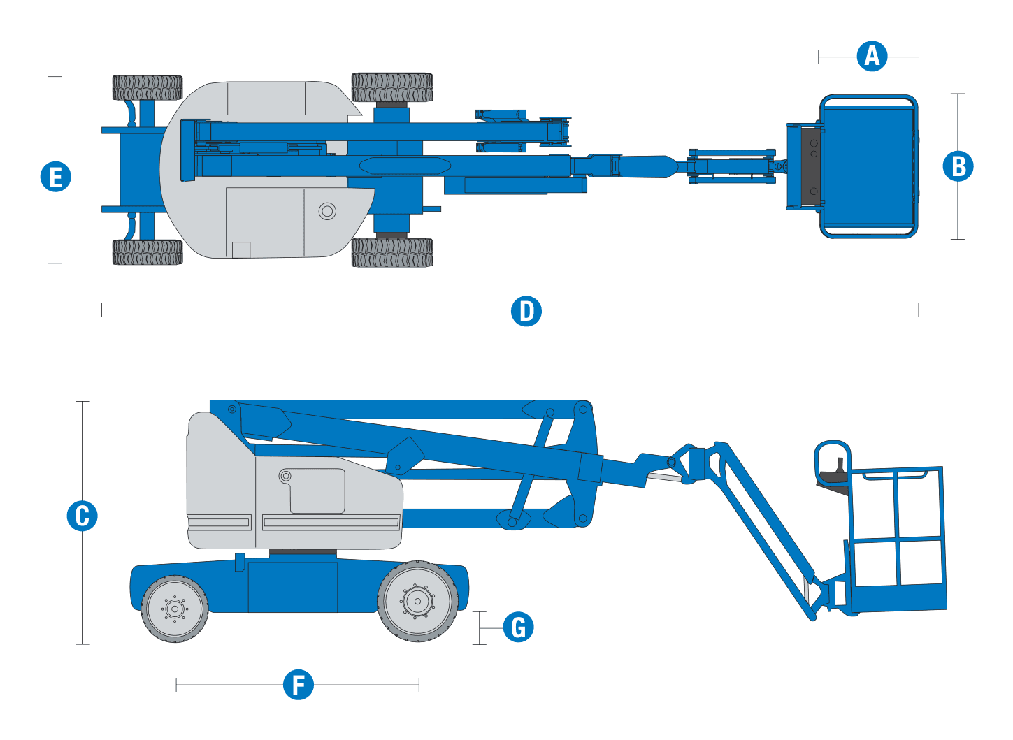 Genie Z-40/23N RJ — rysunek wymiarowy z oznaczeniami