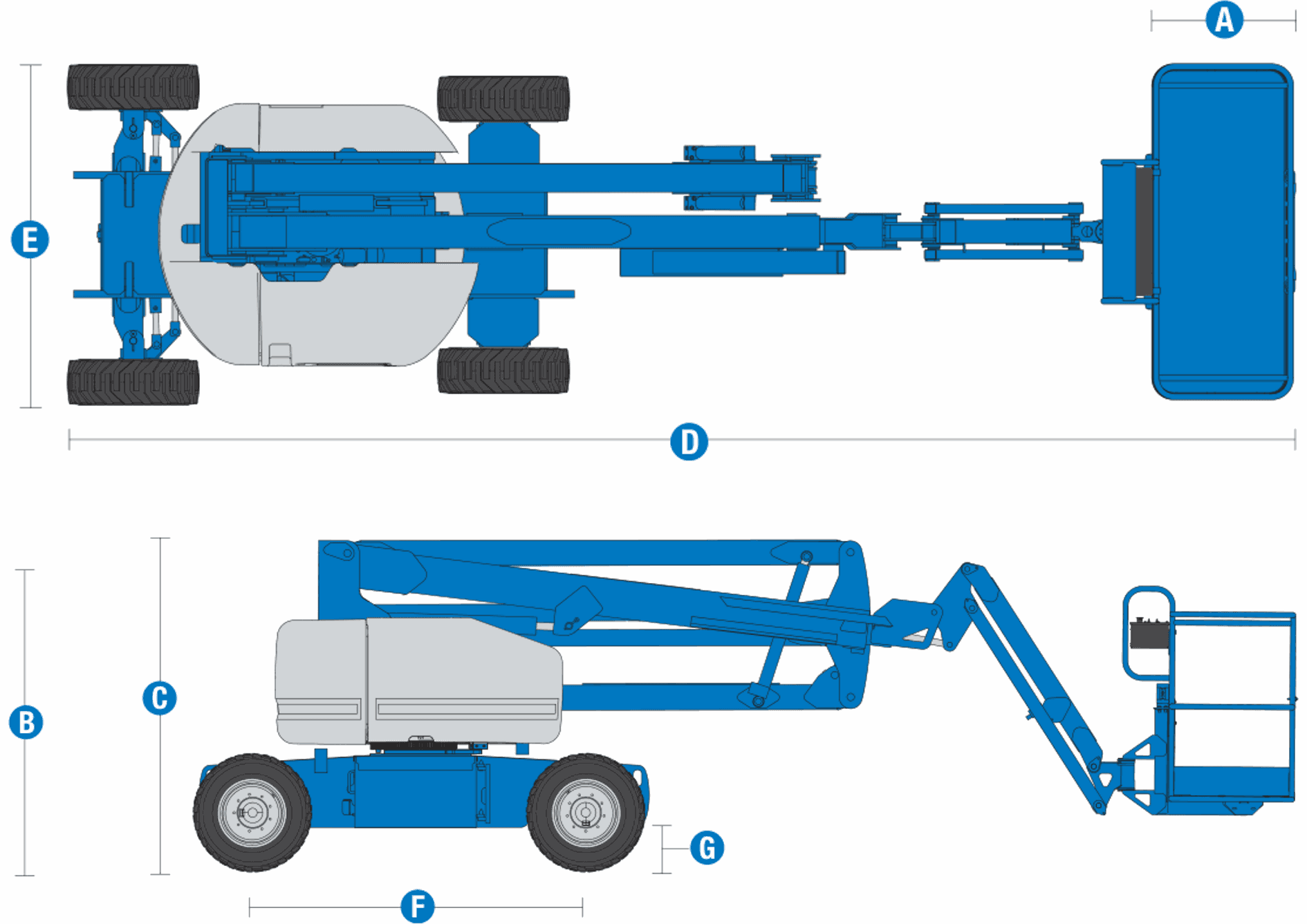 Genie Z-45/25J DC: dimensional drawing with labelled dimensions