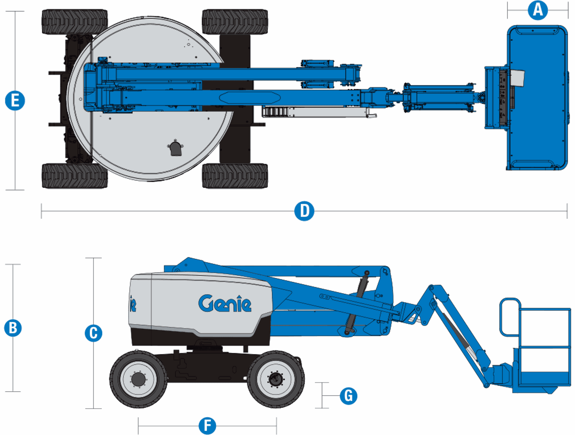 Genie Z-51/30J RT — rysunek wymiarowy z oznaczeniami