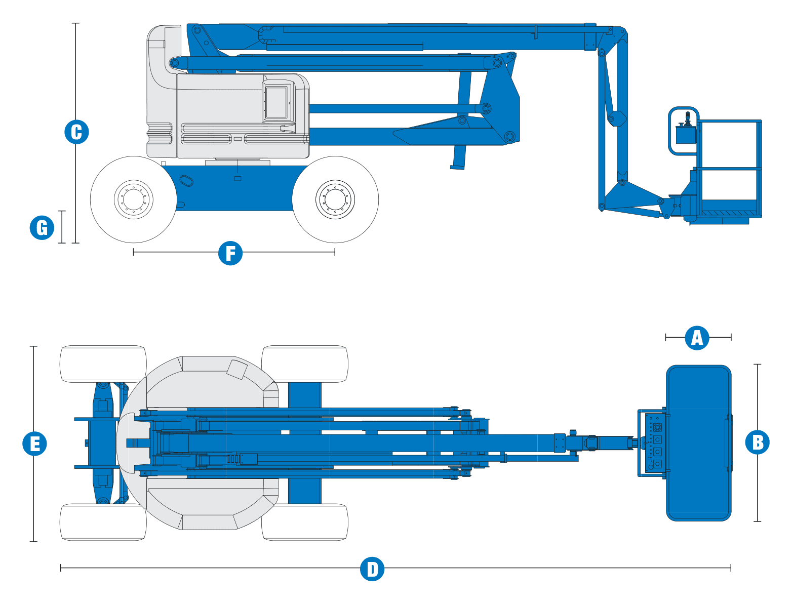 Genie Z-60/34 — rysunek wymiarowy z oznaczeniami