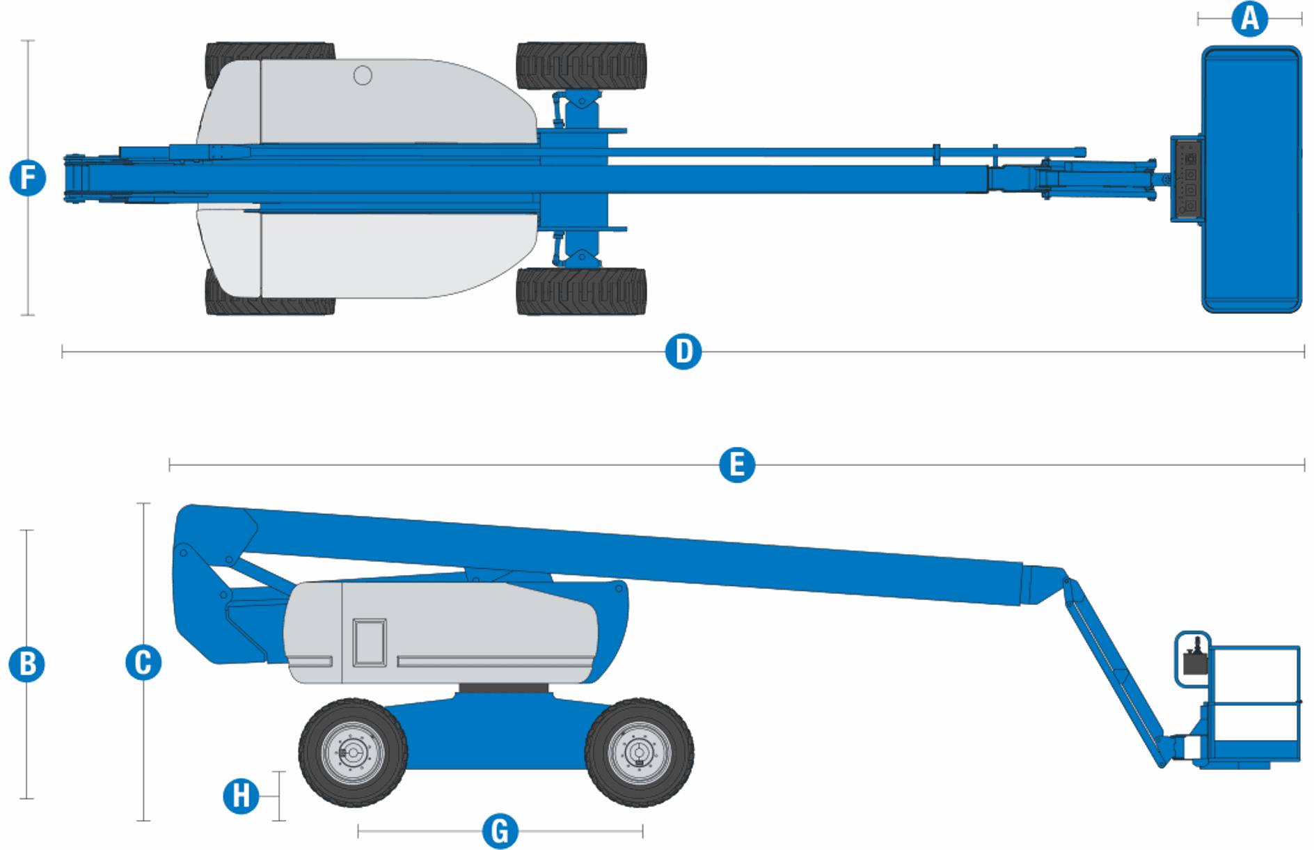Genie Z-80/60 — rysunek wymiarowy z oznaczeniami