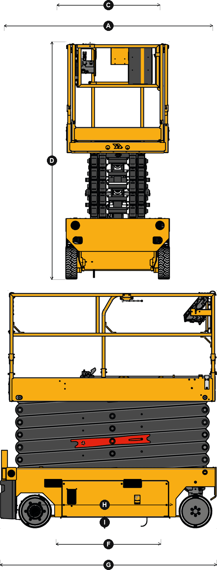 Haulotte Compact 14: dimensional drawing with labelled dimensions