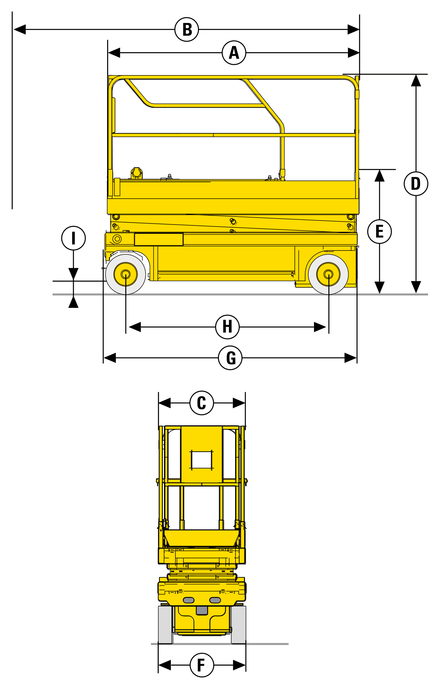 Haulotte Compact 8: dimensional drawing with labelled dimensions