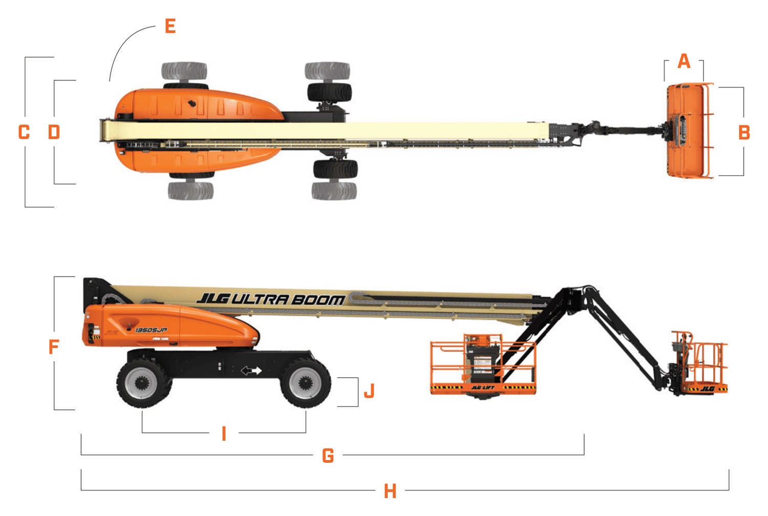 JLG 1350SJP: dimensional drawing with labelled dimensions