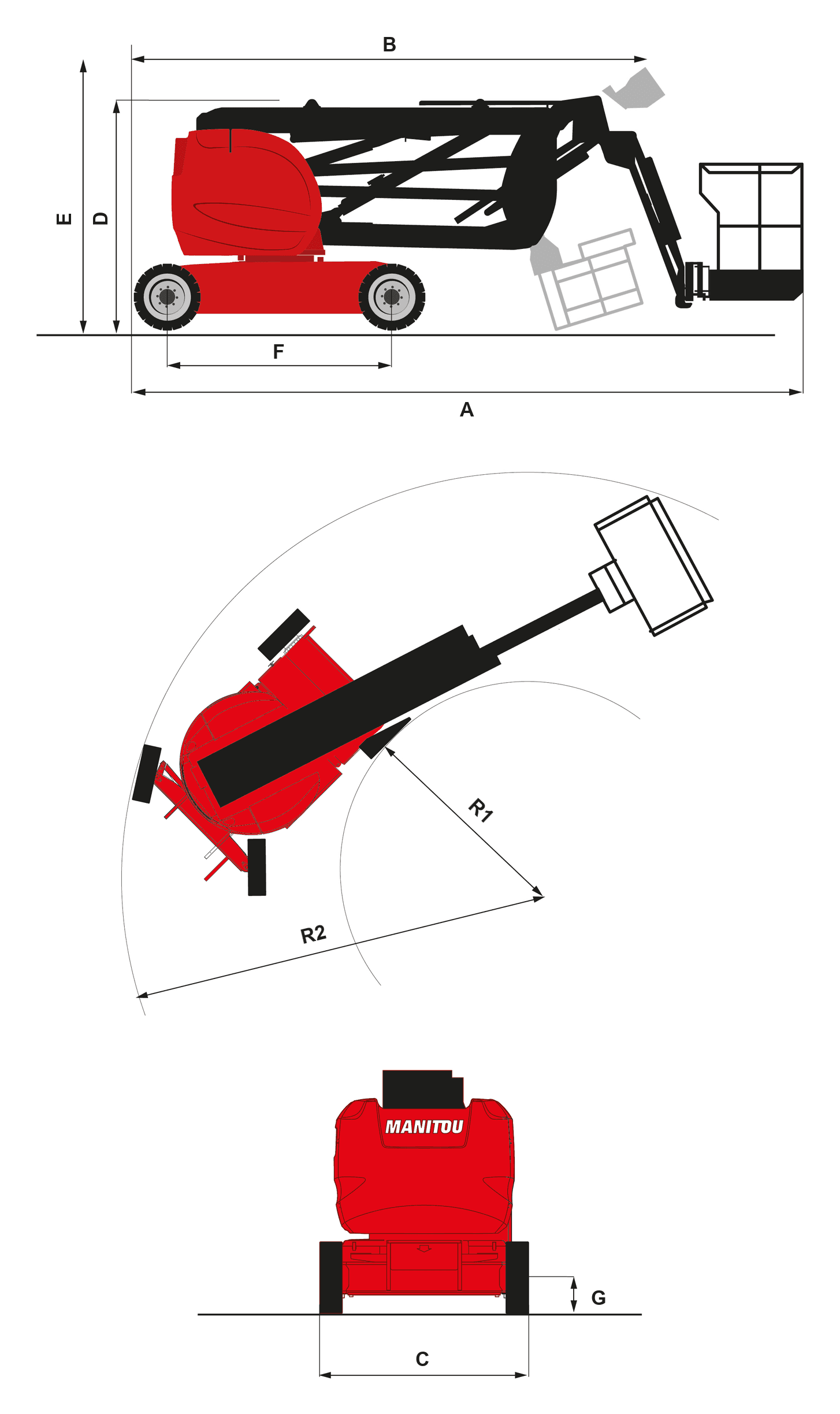 Manitou 120 AETJ-C: dimensional drawing with labelled dimensions