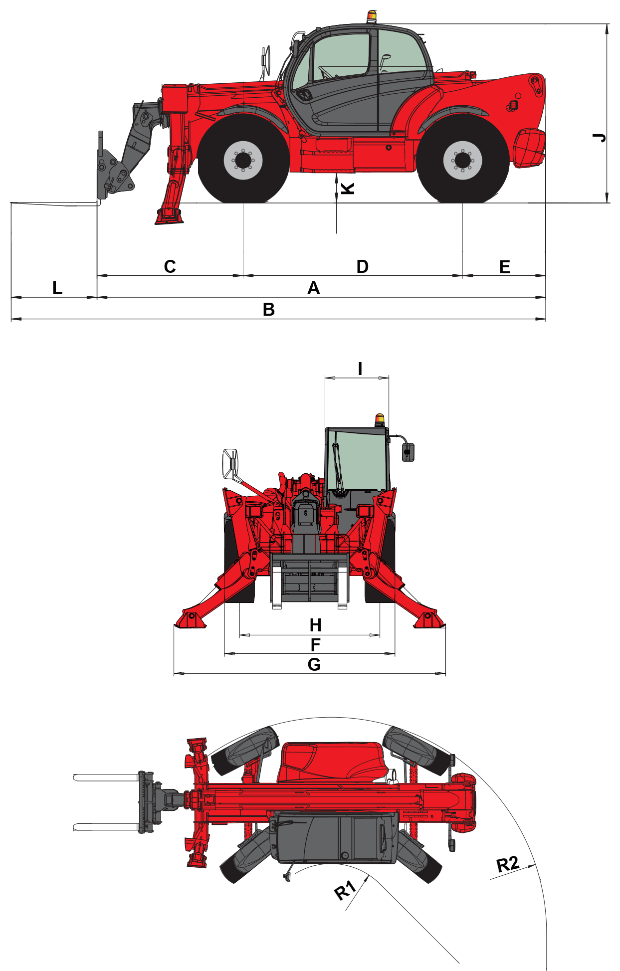 Manitou MT 1840 Privilege: dimensional drawing with labelled dimensions