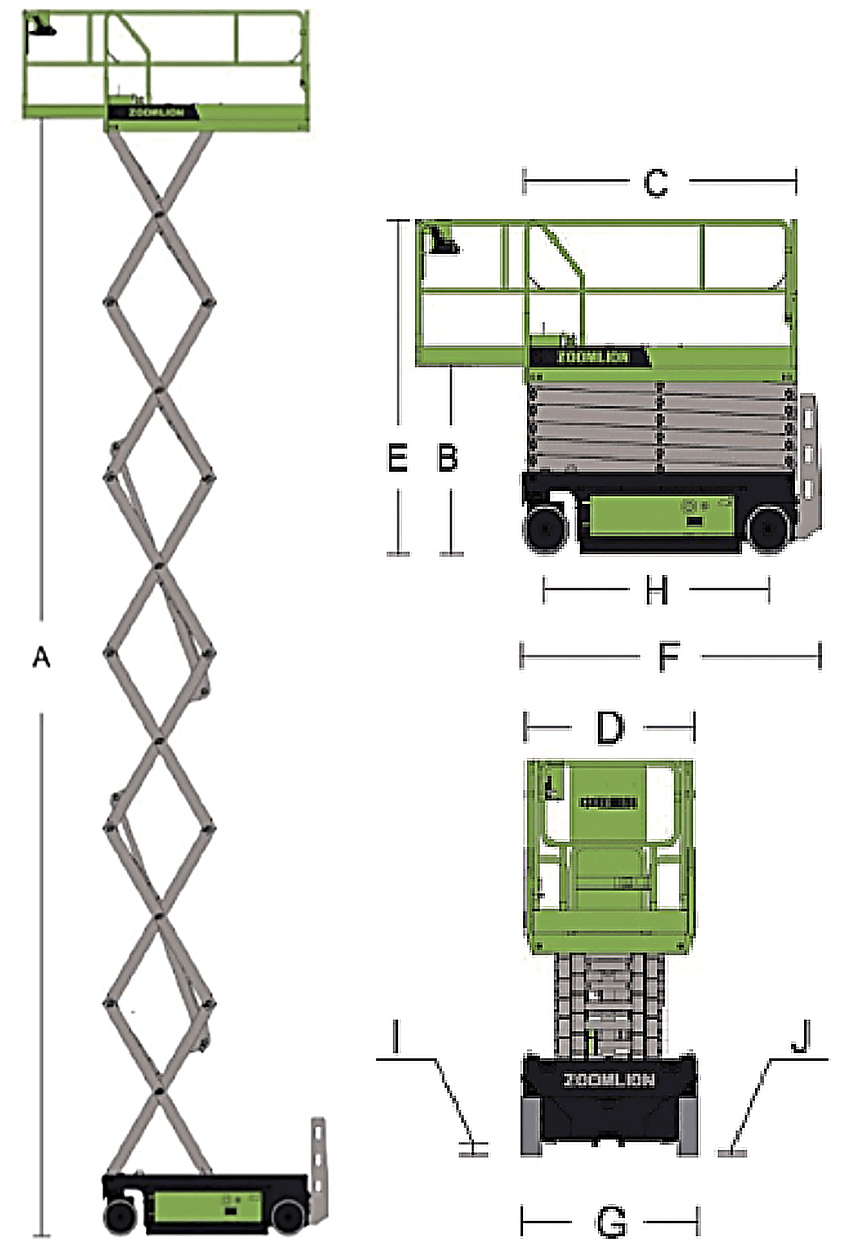 Zoomlion ZS0607AC-Li: dimensional drawing with labelled dimensions