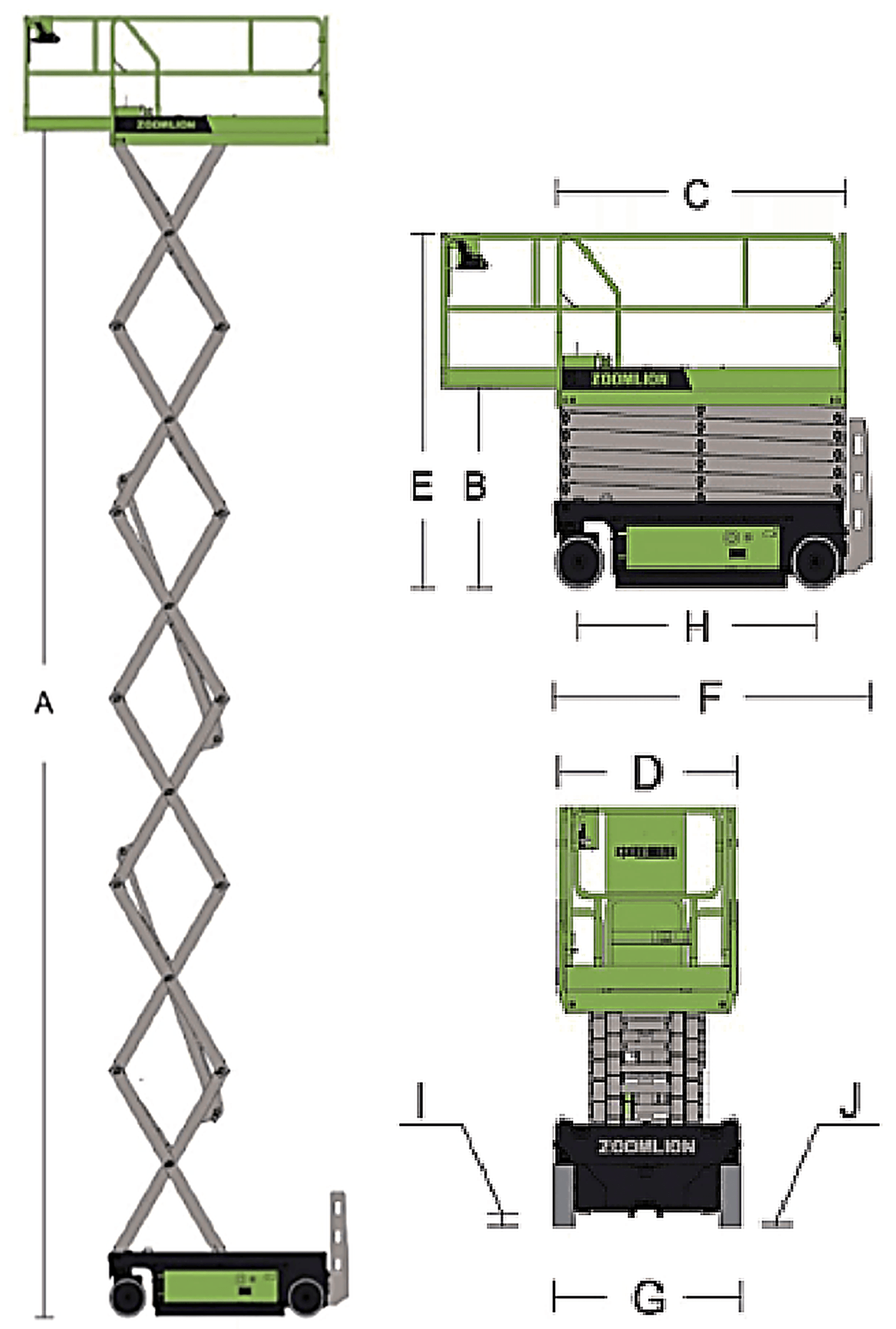 Zoomlion ZS1012AC-Li — rysunek wymiarowy z oznaczeniami