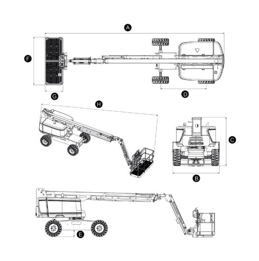 Haulotte HT16 RTJ O, dimensional drawing