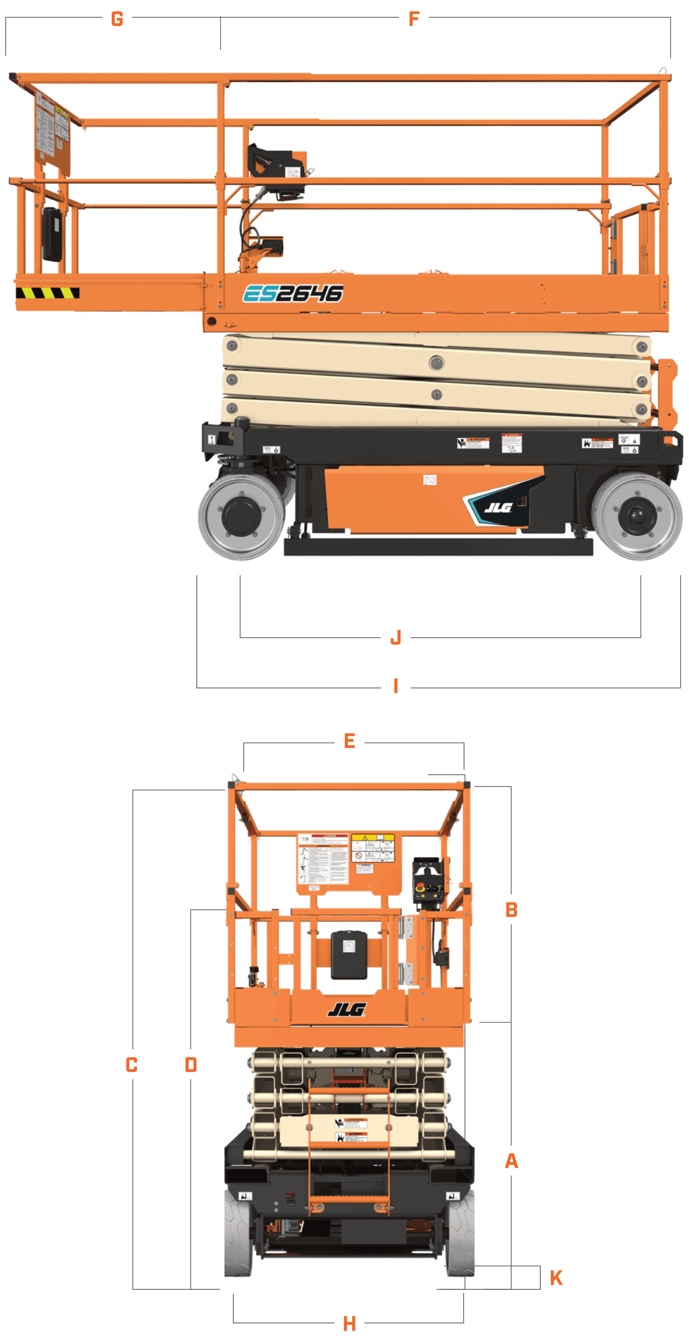 JLG ES2646, wymiary maszyny