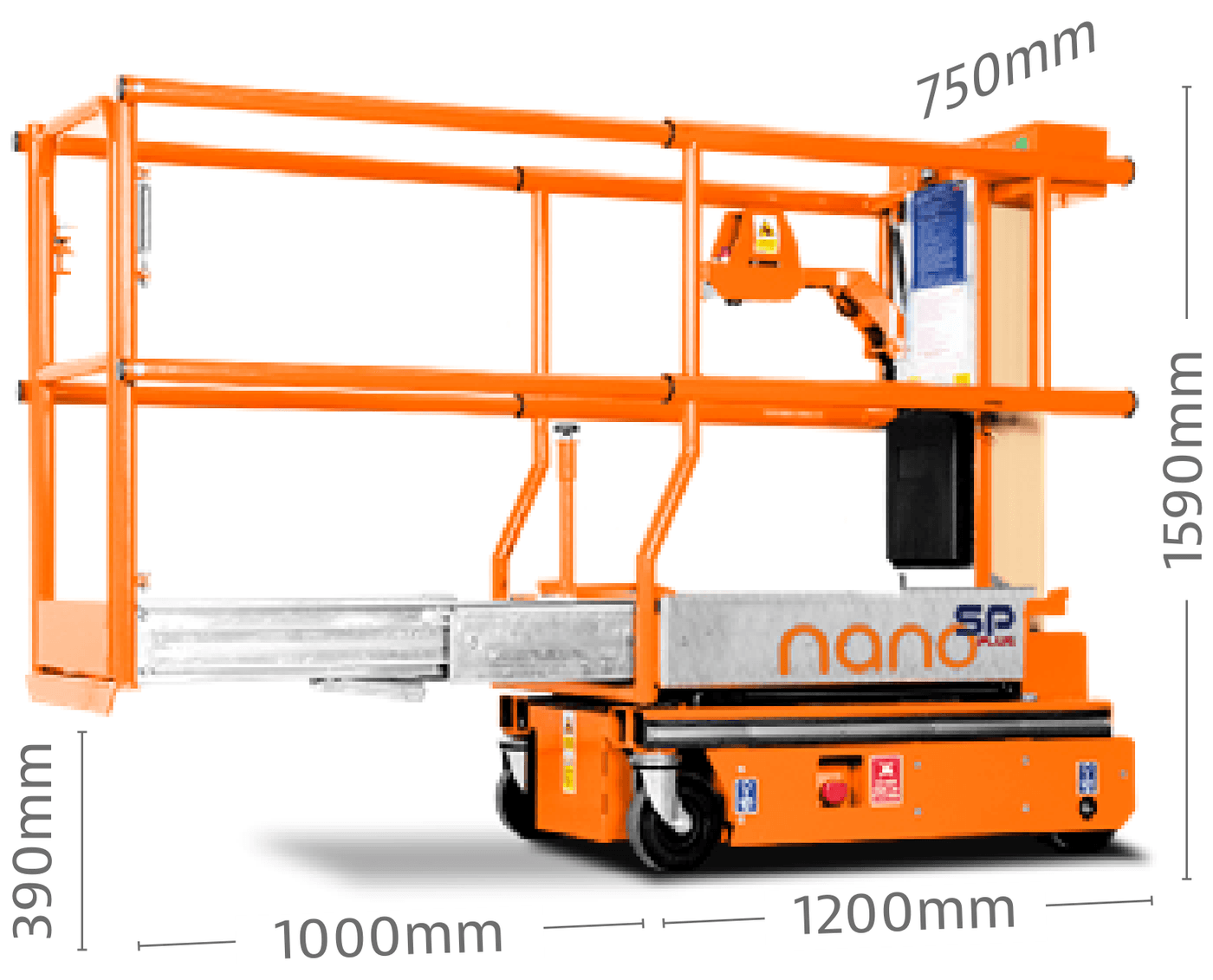 JLG Power Towers NANOSP+, rysunek wymiarowy
