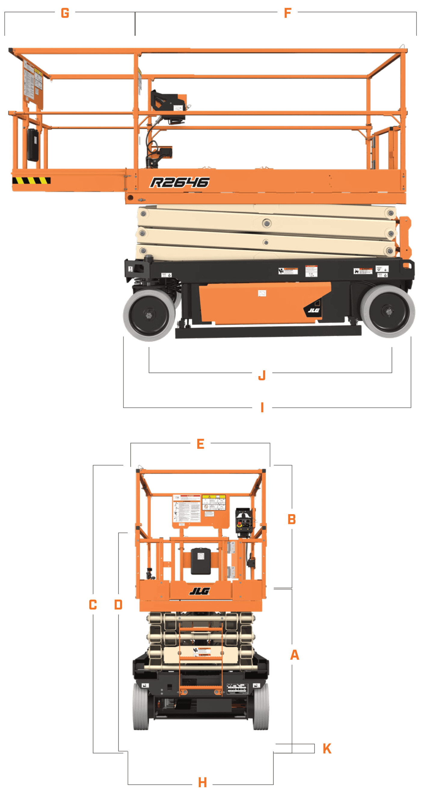 JLG R2646, dimensional drawing