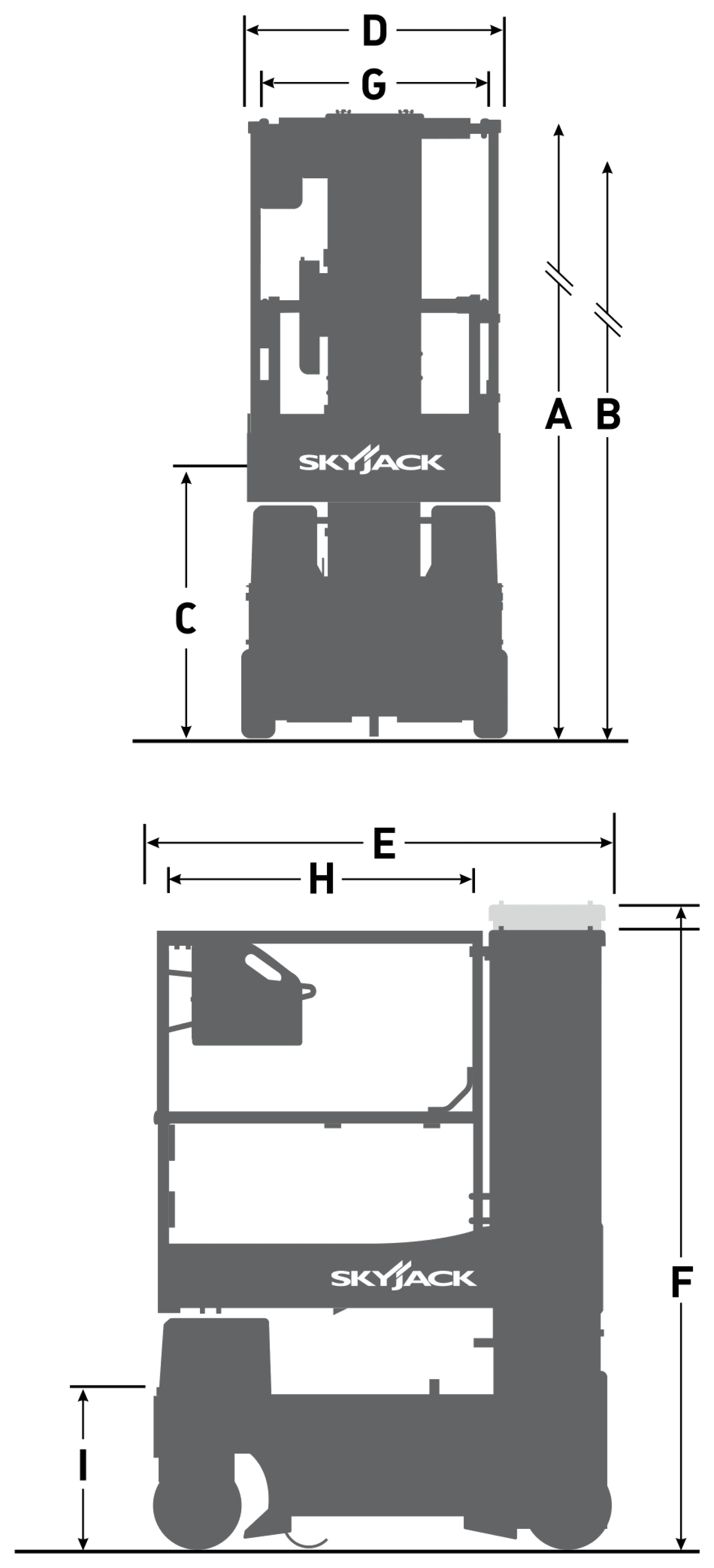 Skyjack SJ16 E, rysunek wymiarowy