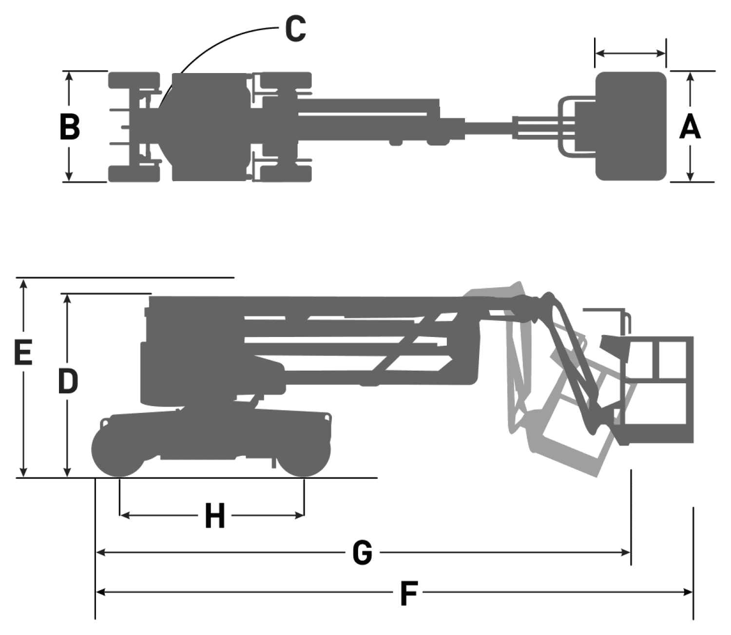 Skyjack SJ45 AJN, rysunek wymiarowy