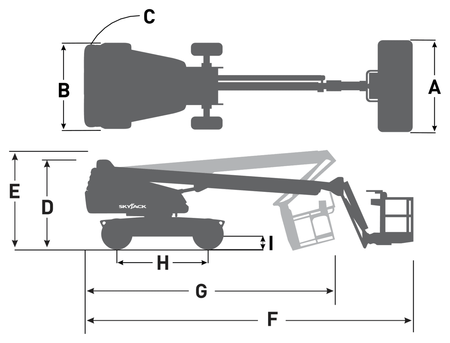 Skyjack SJ45 T+, dimensional drawing