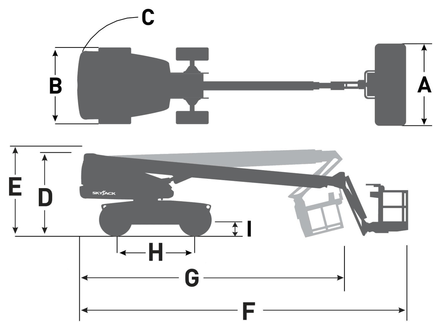 Skyjack SJ66 T+, rysunek wymiarowy