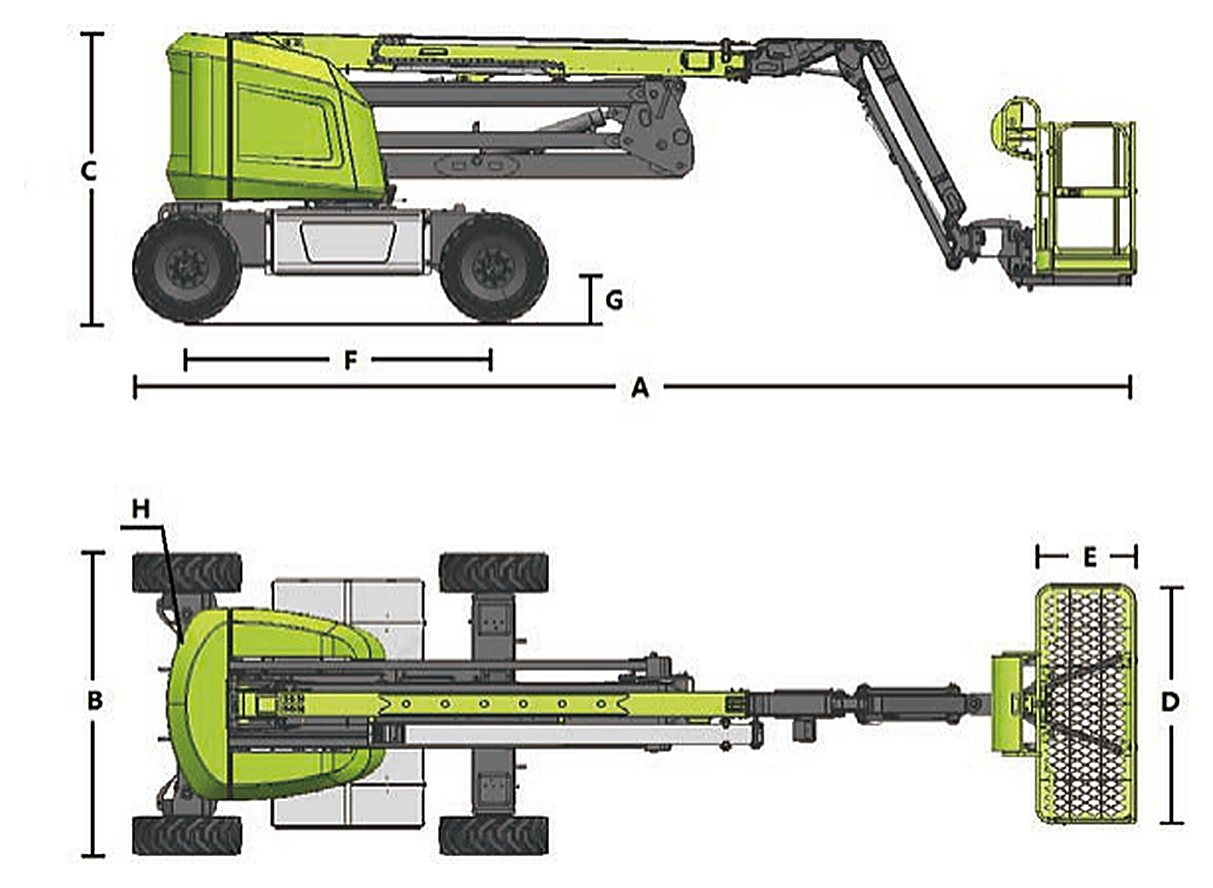 Zoomlion ZA16JERT Li 4×4, rysunek wymiarowy