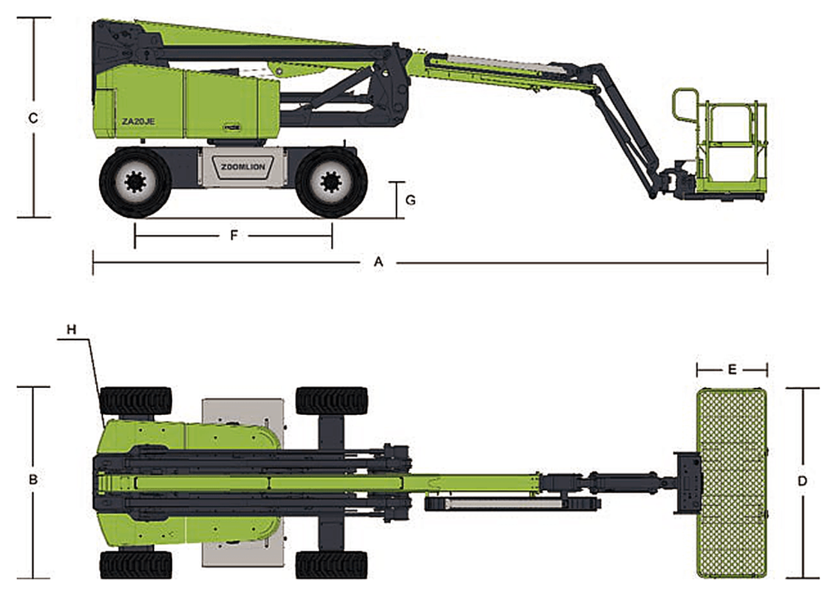 Zoomlion ZA20JERT Li 4×4, rysunek wymiarowy