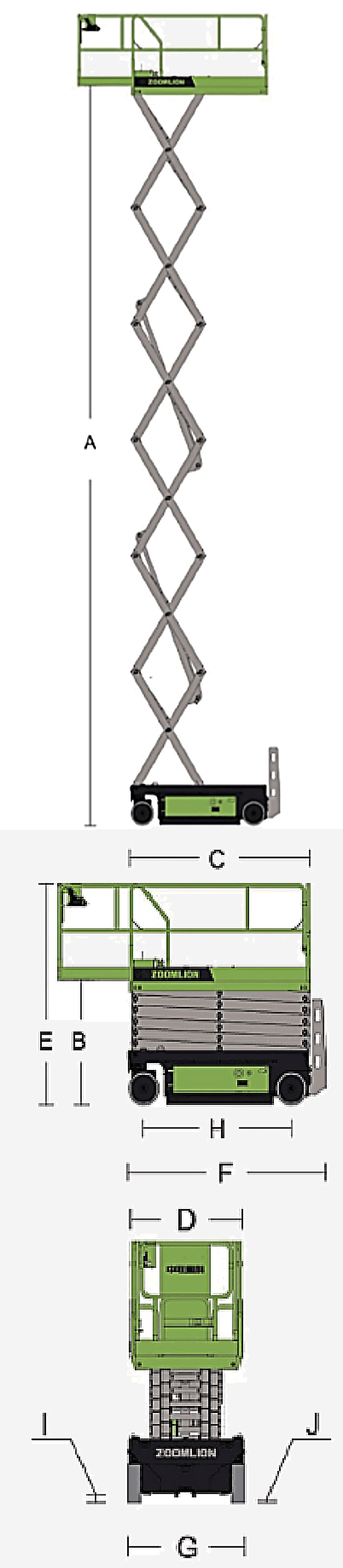 Zoomlion ZS1012AC Li, machine dimensions