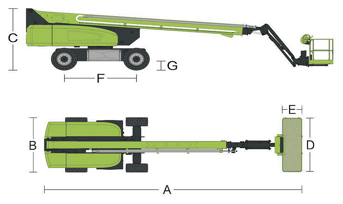 Zoomlion ZT26JE Li 4×4, rysunek wymiarowy