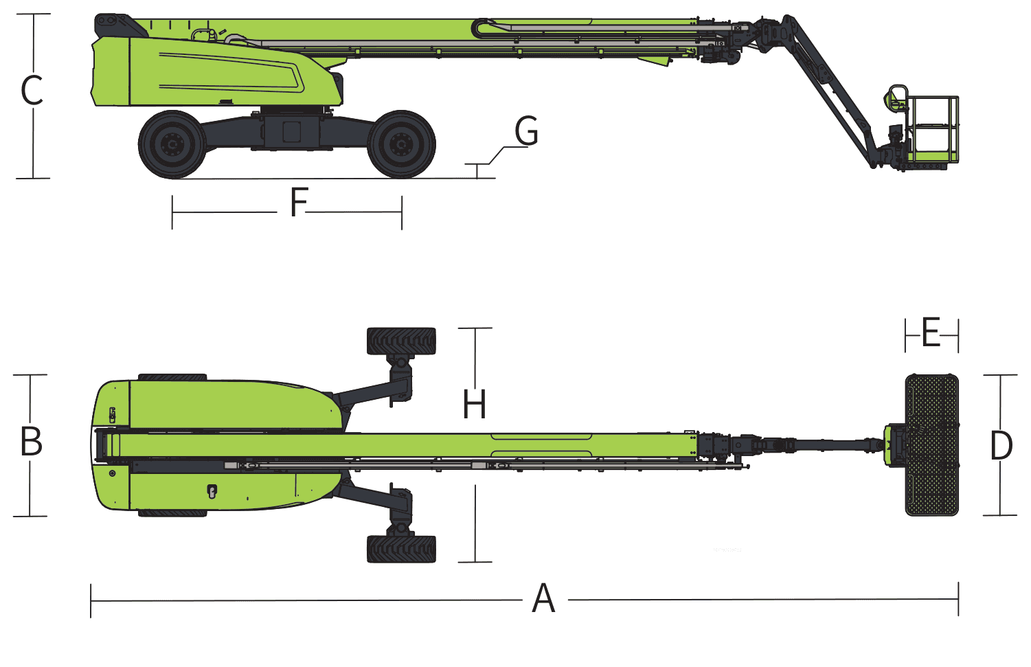 Zoomlion ZT38J-V 4×4, rysunek wymiarowy
