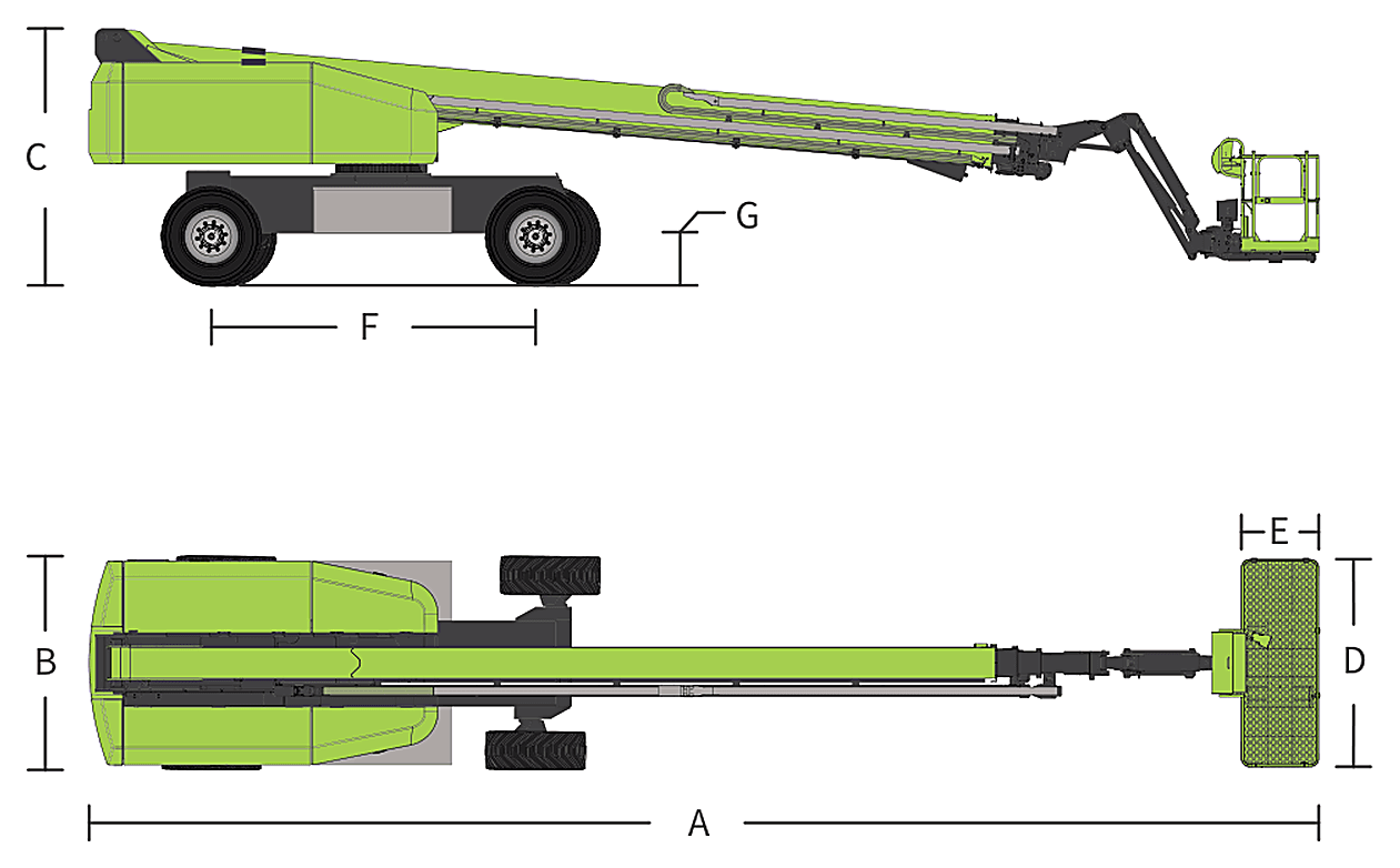 Zoomlion ZT38JE Li 4×4, rysunek wymiarowy